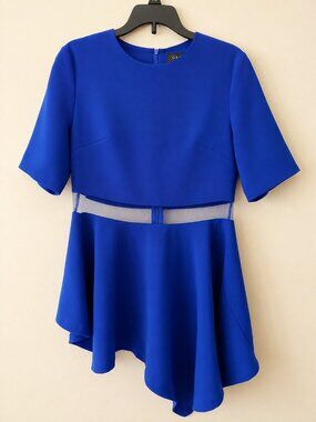 Gracia Royal Blue See-Through Mesh Asymmetrical Top SZ S